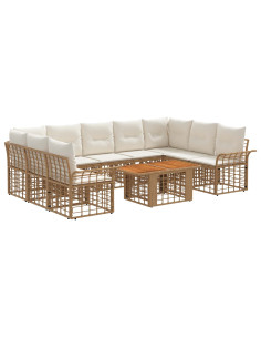 Set Divano da Giardino 10 pz Naturale e Bianco Crema polyrattan 2