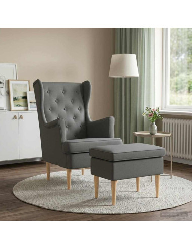 Poltrona con Ottomano 2 pz Grigio Scuro Tessuto