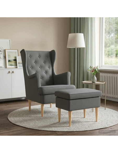 Poltrona con Ottomano 2 pz Grigio Scuro Tessuto
