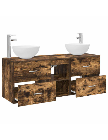 Set di Armadi da Bagno 3 pz Rovere Fumo 49,5 x 41 x 64,5 cm