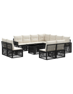 Set Divano da Giardino 12 pz Nero e Bianco Crema polyrattan 2
