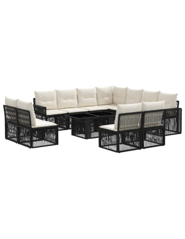 Set Divano da Giardino 12 pz Nero e Bianco Crema polyrattan