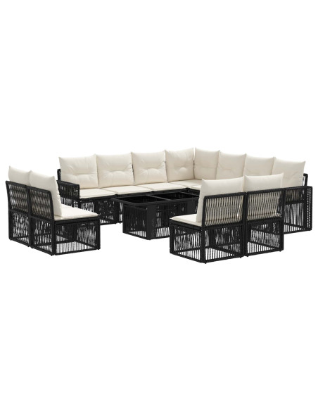Set Divano da Giardino 12 pz Nero e Bianco Crema polyrattan