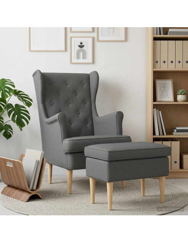 Poltrona con Ottomano 2 pz Grigio Scuro Tessuto