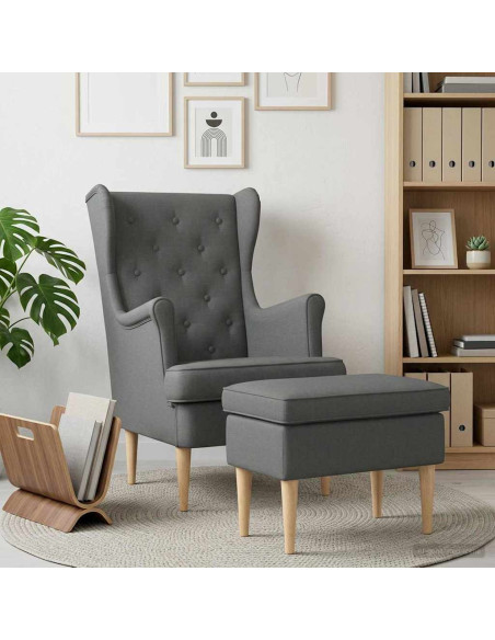 Poltrona con Ottomano 2 pz Grigio Scuro Tessuto