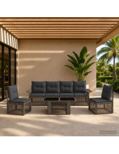 Set Divano da Giardino 7 pz Grigio e Grigio Scuro polyrattan