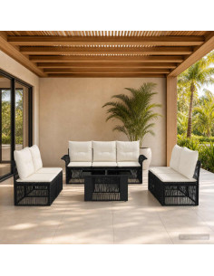 Set Divano da Giardino 8 pz Nero e Bianco Crema polyrattan