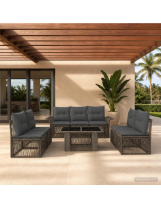 Set Divano da Giardino 8 pz Grigio e Grigio Scuro polyrattan