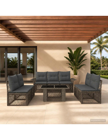Set Divano da Giardino 8 pz Grigio e Grigio Scuro polyrattan