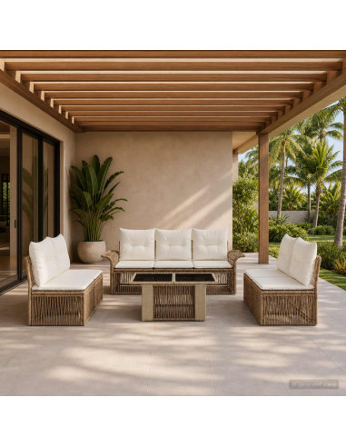 Set Divano da Giardino 8 pz Beige e Bianco Crema polyrattan