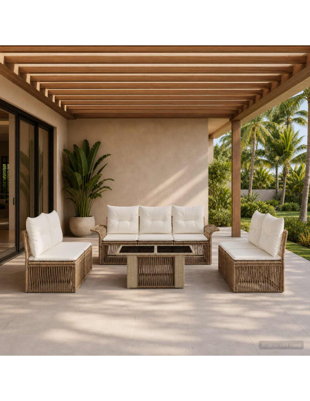 Set Divano da Giardino 8 pz Beige e Bianco Crema polyrattan