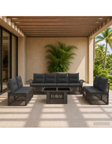 Set Divano da Giardino 9 pz Grigio e Grigio Scuro polyrattan