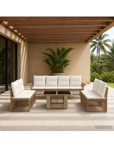 Set Divano da Giardino 9 pz Beige e Bianco Crema polyrattan
