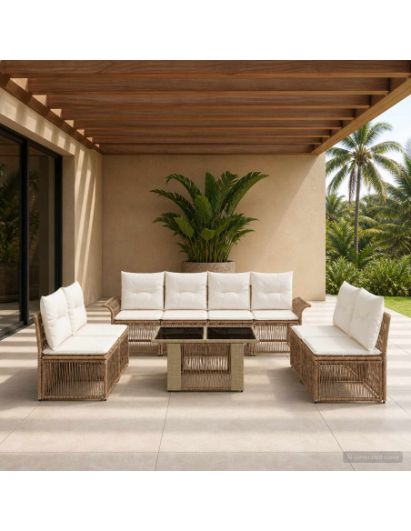 Set Divano da Giardino 9 pz Beige e Bianco Crema polyrattan
