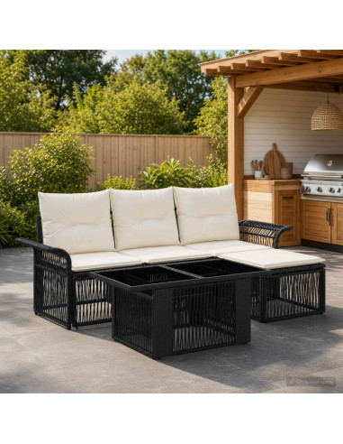 Set Divano da Giardino 5 pz Nero e Bianco Crema polyrattan
