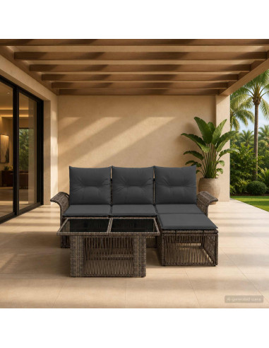 Set Divano da Giardino 5 pz Grigio e Grigio Scuro polyrattan