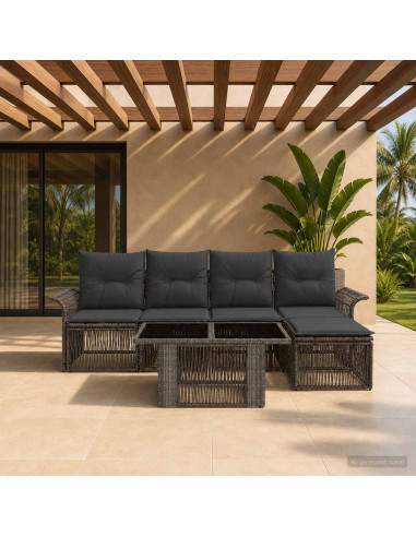 Set Divano da Giardino 6 pz Grigio e Grigio Scuro polyrattan