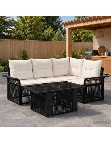Set Divano da Giardino 5 pz Nero e Bianco Crema polyrattan