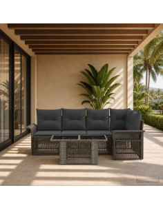 Set Divano da Giardino 5 pz Grigio e Grigio Scuro polyrattan