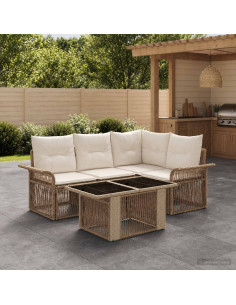 Set Divano da Giardino 5 pz Beige e Bianco Crema polyrattan