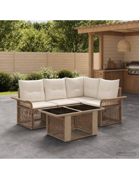 Set Divano da Giardino 5 pz Beige e Bianco Crema polyrattan