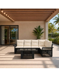 Set Divano da Giardino 6 pz Nero e Bianco Crema polyrattan