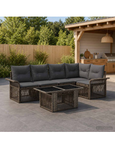 Set Divano da Giardino 6 pz Grigio e Grigio Scuro polyrattan