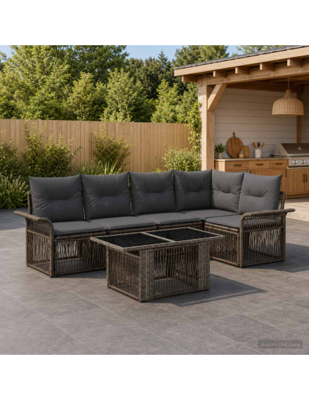 Set Divano da Giardino 6 pz Grigio e Grigio Scuro polyrattan