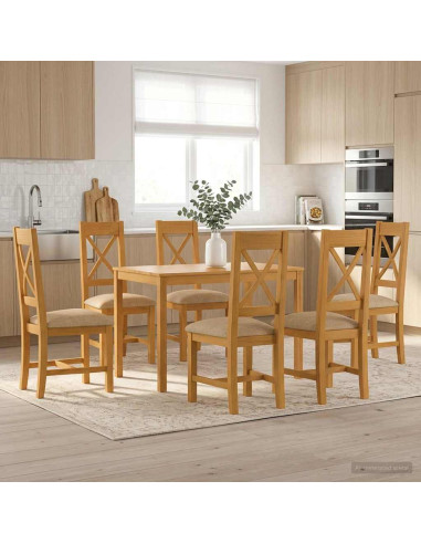 Set da pranzo 7 pz Beige Legno di Quercia Massello