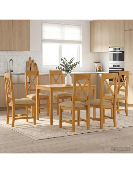 Set da pranzo 7 pz Beige Legno di Quercia Massello