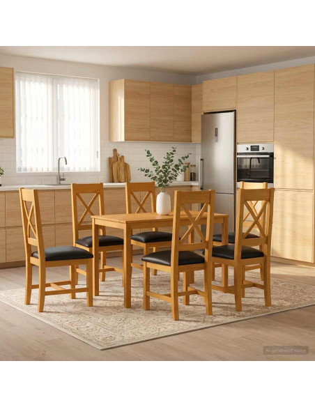 Set da pranzo 7 pz Nero Legno di Quercia Massello