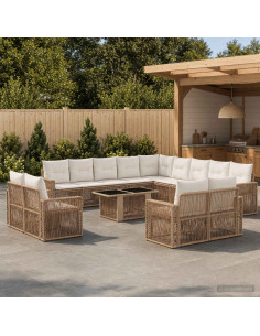 Set Divano da Giardino 14 pz Beige e Bianco Crema polyrattan