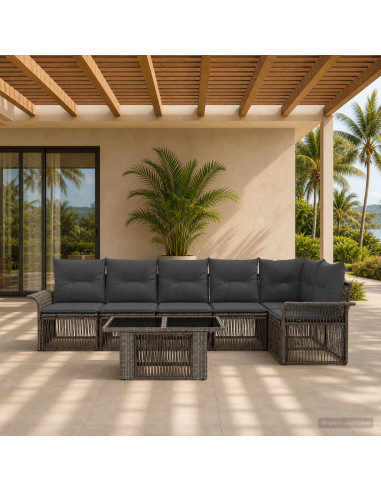 Set Divano da Giardino 7 pz Grigio e Grigio Scuro polyrattan
