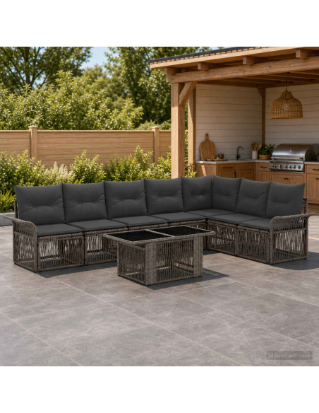 Set Divano da Giardino 8 pz Grigio e Grigio Scuro polyrattan