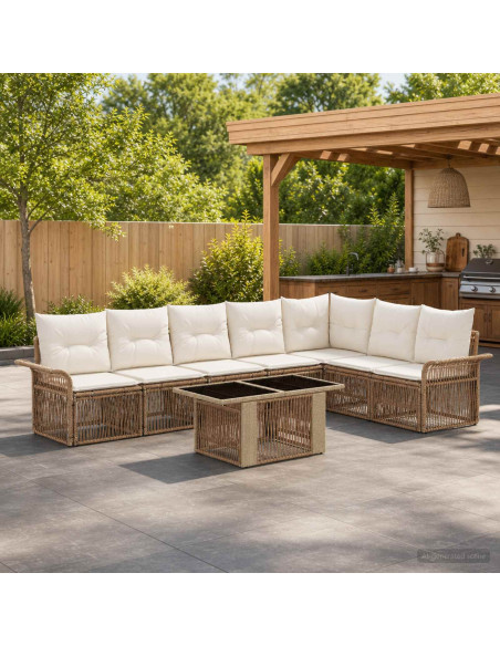 Set Divano da Giardino 8 pz Beige e Bianco Crema polyrattan