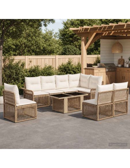 Set Divano da Giardino 9 pz Beige e Bianco Crema polyrattan