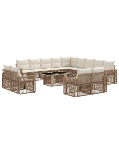 Set Divano da Giardino 14 pz Beige e Bianco Crema polyrattan