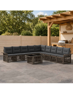 Set Divano da Giardino 10 pz Grigio e Grigio Scuro polyrattan