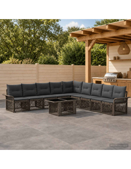 Set Divano da Giardino 10 pz Grigio e Grigio Scuro polyrattan