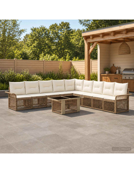 Set Divano da Giardino 10 pz Beige e Bianco Crema polyrattan