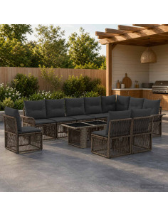 Set Divano da Giardino 11 pz Grigio e Grigio Scuro polyrattan