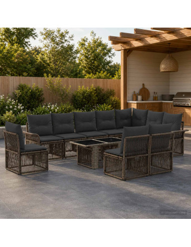 Set Divano da Giardino 11 pz Grigio e Grigio Scuro polyrattan