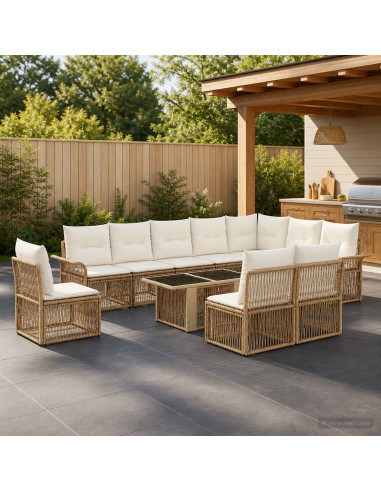 Set Divano da Giardino 11 pz Beige e Bianco Crema polyrattan