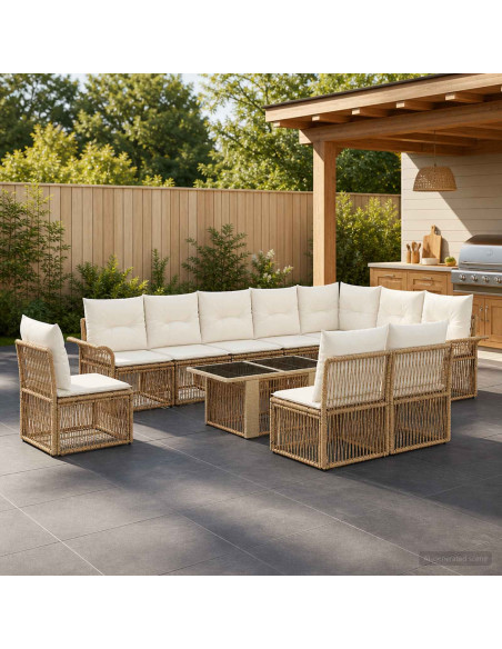 Set Divano da Giardino 11 pz Beige e Bianco Crema polyrattan