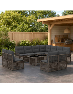 Set Divano da Giardino 12 pz Grigio e Grigio Scuro polyrattan