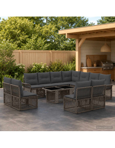 Set Divano da Giardino 12 pz Grigio e Grigio Scuro polyrattan