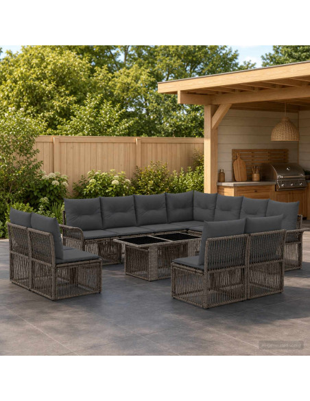 Set Divano da Giardino 12 pz Grigio e Grigio Scuro polyrattan