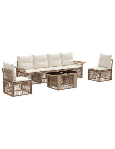 Set Divano da Giardino 7 pz Beige e Bianco Crema polyrattan