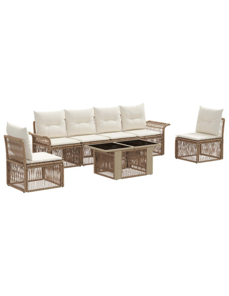 Set Divano da Giardino 7 pz Beige e Bianco Crema polyrattan