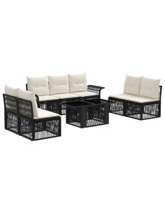 Set Divano da Giardino 8 pz Nero e Bianco Crema polyrattan 2
